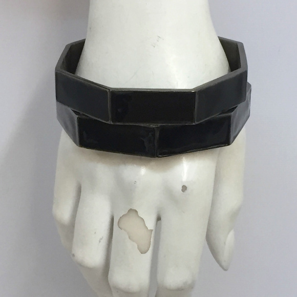 Paige Novick Set 2 Bangle Bracelets Black Enamel‎ - Picture 2 of 6